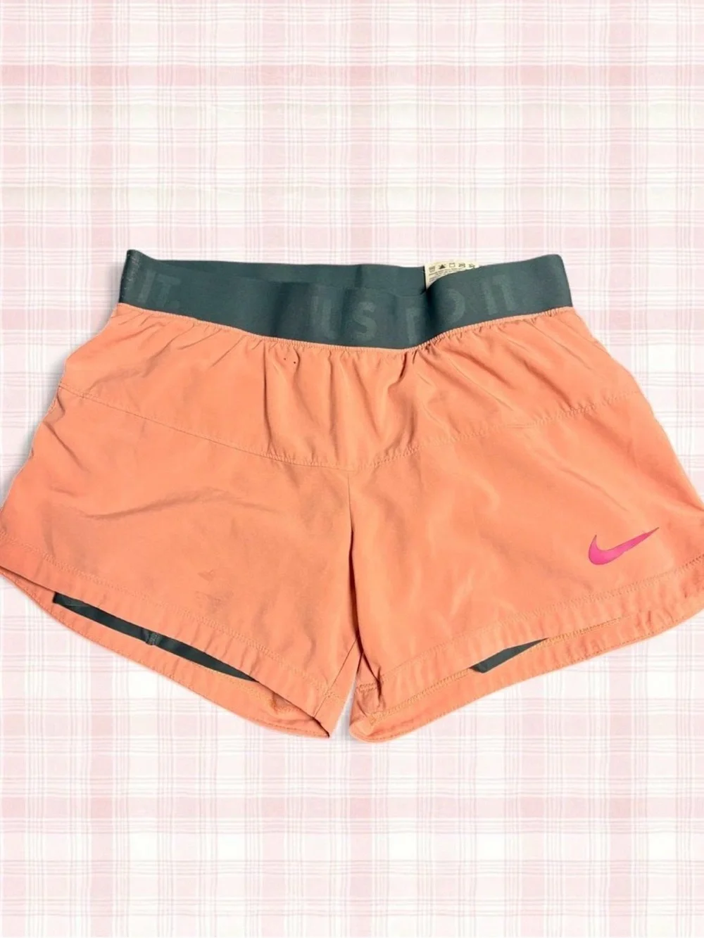 Nike Women’s Coral-Orange Running Shorts with Dark Gray Waistband
